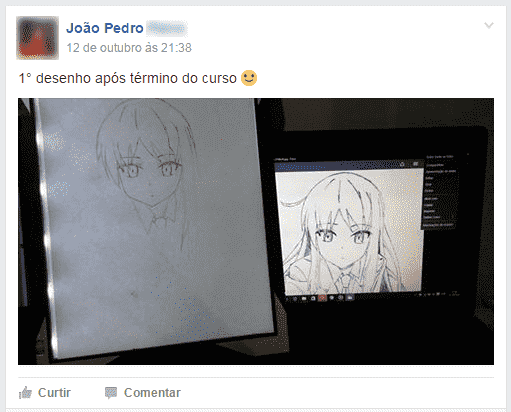 Depoimento dos alunos sobre o curso com rascunho de uma garota