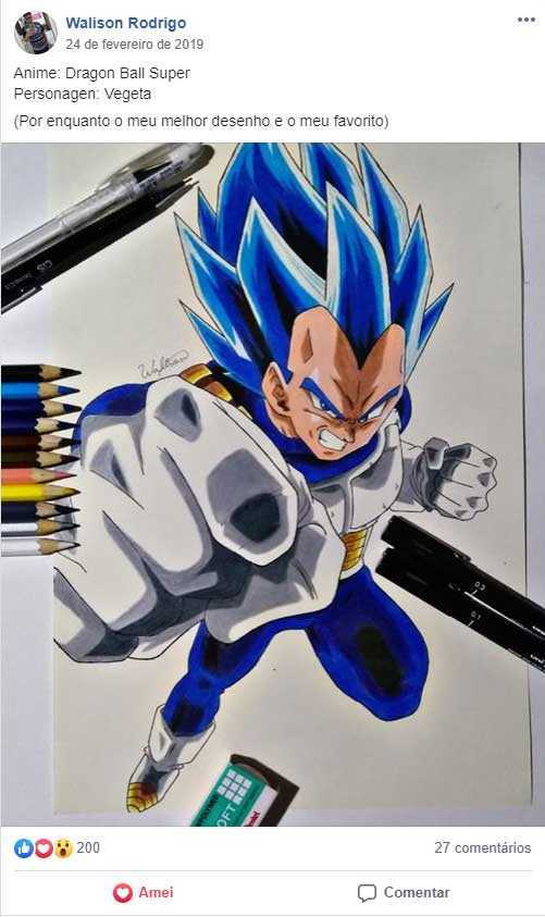 Depoimento dos alunos sobre o curso com um desenho do vegeta