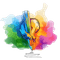 Logotipo - Uma mão segurando um lápis com um colorido em aquarela por trás.