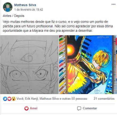 Depoimento dos alunos sobre o curso com desenho do Naruto