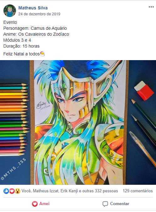 Depoimento dos alunos sobre o curso com o desenho do kamus de aquario