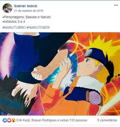 Depoimento dos alunos sobre o curso com um desenho do naruto e sasuke