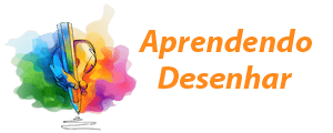 Logotipo - Uma mão segurando um lápis com um colorido em aquarela por trás.