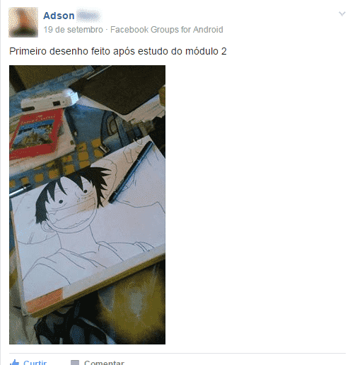Depoimento dos alunos sobre o curso com o desenho do luffy
