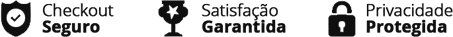Imagem com os selos de segurança do site, compra segura, satisfação garantida e privacidade protegida